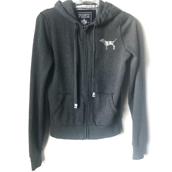 PINK Victoria's Secret Tops - VS Pink Diamond Zip Up Hoodie Sweatshirt Grey XS